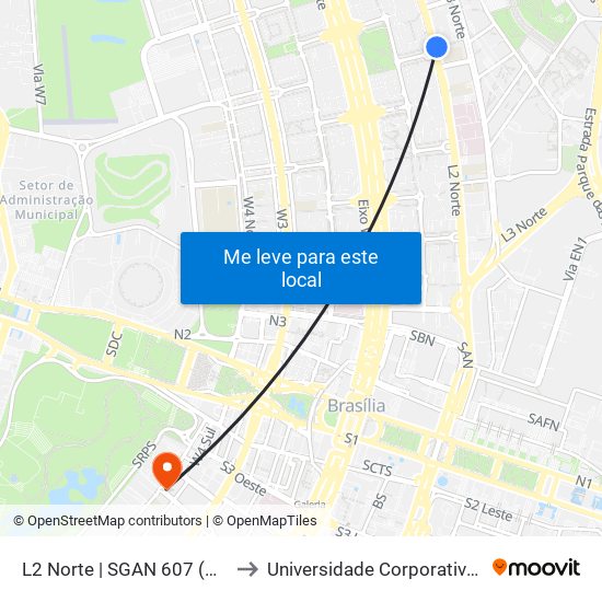 L2 Norte | Sgan 607 (Brasília Medical Center / Cean) to Universidade Corporativa Banco Do Brasil map