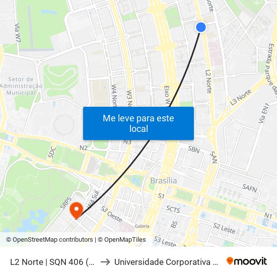 L2 Norte | Sqn 406 (Unb / Odonto Hub) to Universidade Corporativa Banco Do Brasil map