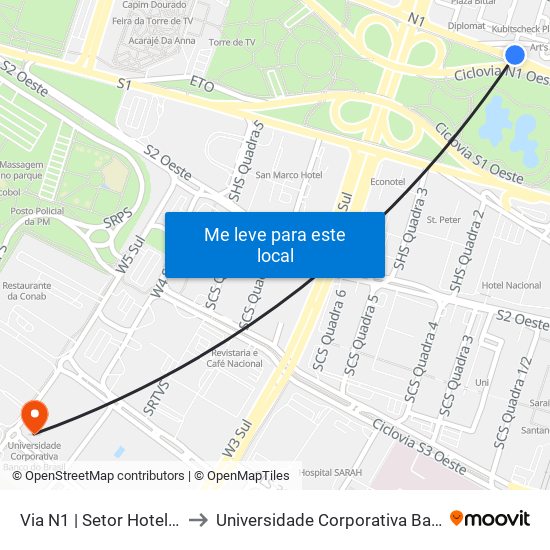 Via N1 | Setor Hoteleiro Norte to Universidade Corporativa Banco Do Brasil map