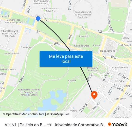 Via N1 | Palácio Do Buriti / Tribunal De Contas Do Df to Universidade Corporativa Banco Do Brasil map