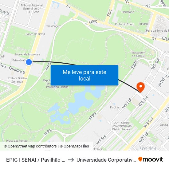 Epig | Senai / Pavilhão Parque Da Cidade to Universidade Corporativa Banco Do Brasil map