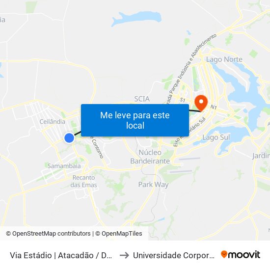 Via Estádio | Atacadão / Dca II / Rodoviária / Estádio to Universidade Corporativa Banco Do Brasil map