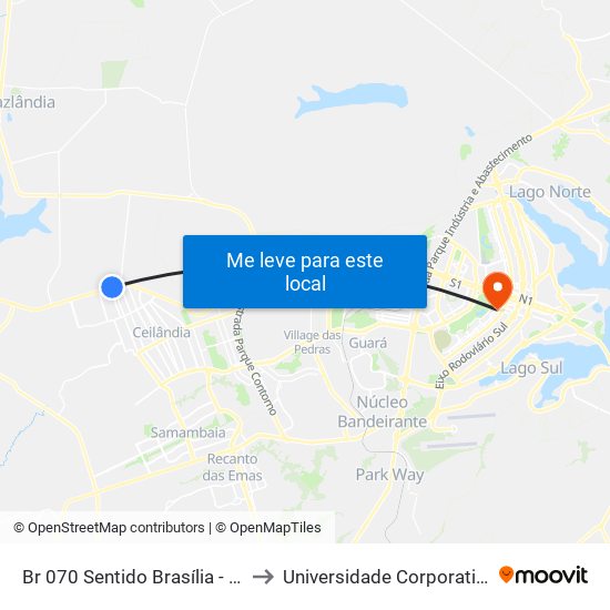 Br 070 Sentido Brasília - Terminal Do Setor O to Universidade Corporativa Banco Do Brasil map