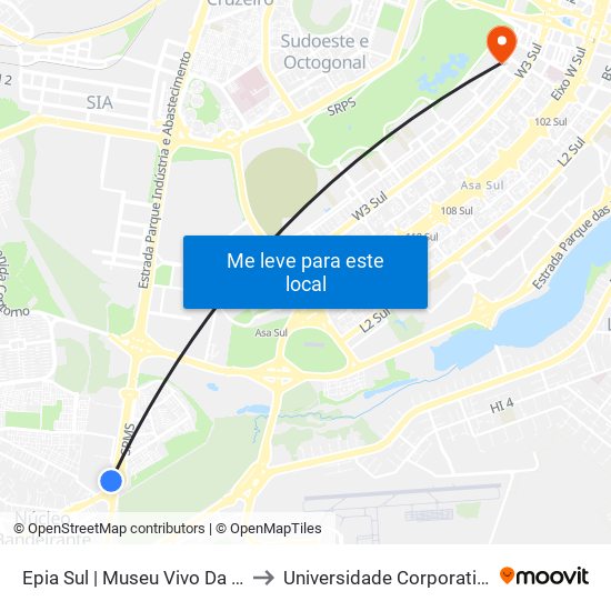 Epia Sul | Museu Vivo Da Memória Candanga to Universidade Corporativa Banco Do Brasil map