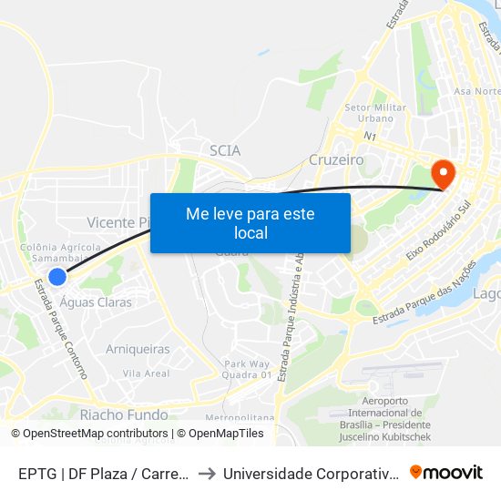 Eptg | Df Plaza / Carrefour / Sam's Club to Universidade Corporativa Banco Do Brasil map