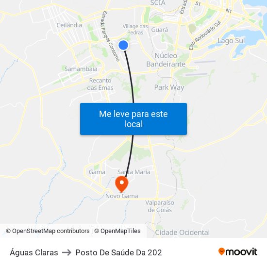 Águas Claras to Posto De Saúde Da 202 map