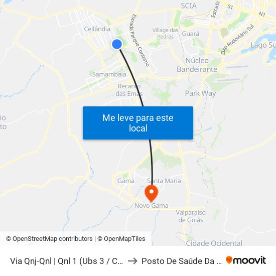 Via Qnj-Qnl | Qnl 1 (Ubs 3 / Ced 6) to Posto De Saúde Da 202 map