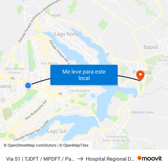 Via S1 | TJDFT / MPDFT / Palácio do Buriti to Hospital Regional Do Paranoá map