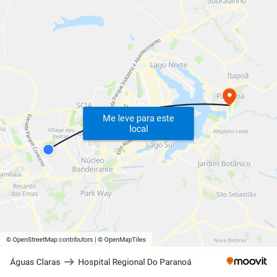 Águas Claras to Hospital Regional Do Paranoá map