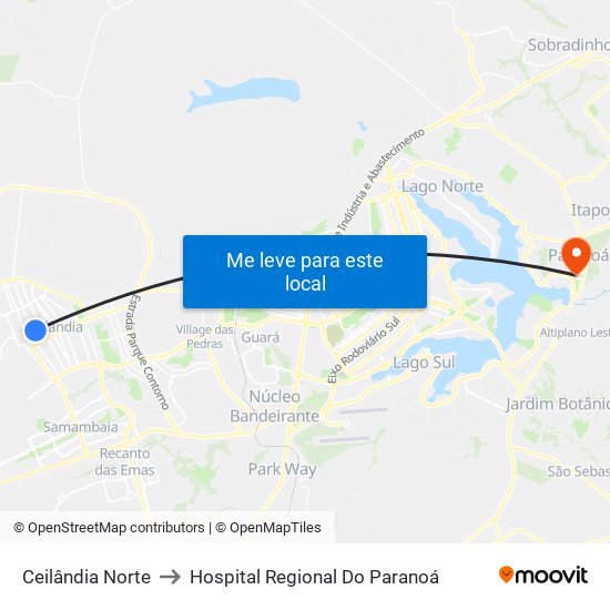 Ceilândia Norte to Hospital Regional Do Paranoá map