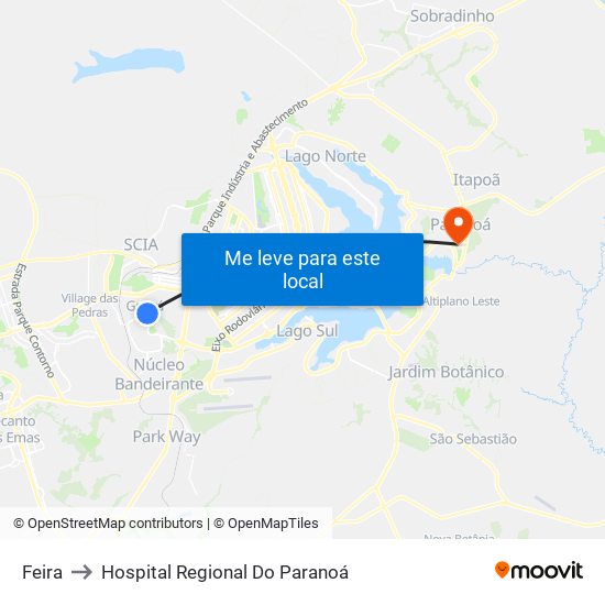 Feira to Hospital Regional Do Paranoá map