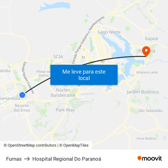 Furnas to Hospital Regional Do Paranoá map