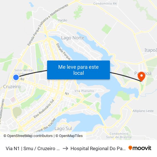 Via N1 | Smu / Cruzeiro Velho to Hospital Regional Do Paranoá map