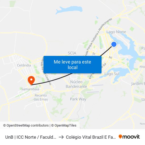 Unb | Icc Norte / Faculdade De Direito to Colégio Vital Brazil E Faculdades Iesa map