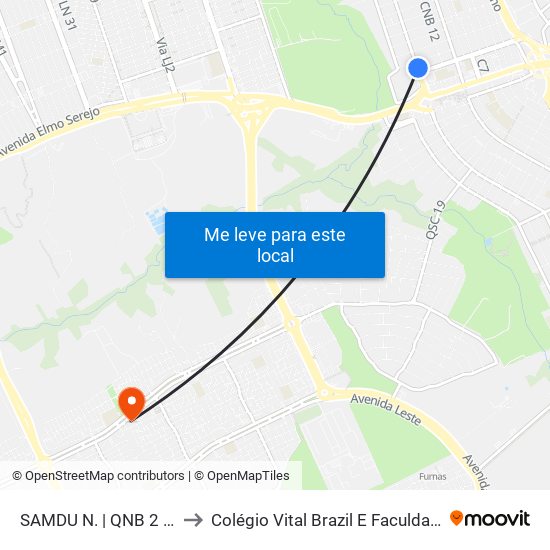 Samdu Norte | Qnb 2 (Inss) to Colégio Vital Brazil E Faculdades Iesa map