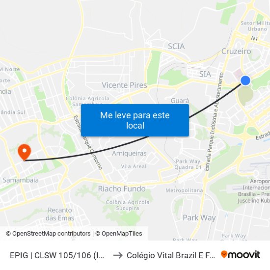 EPIG | CLSW 105/106 (IML / Polícia Civil) to Colégio Vital Brazil E Faculdades Iesa map