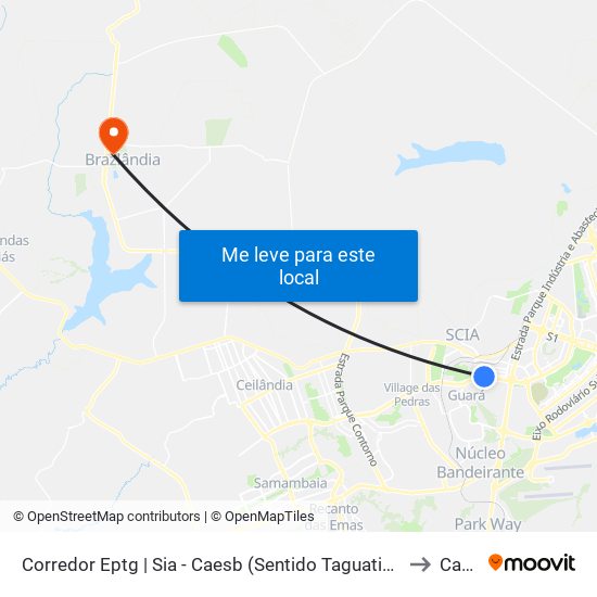 Corredor Eptg | Sia - Caesb (Sentido Taguatinga) to Caps map