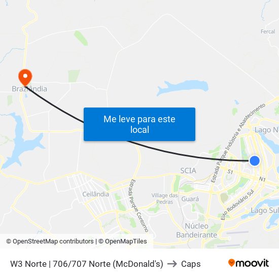 W3 Norte | 706/707 Norte (Mcdonald'S) to Caps map