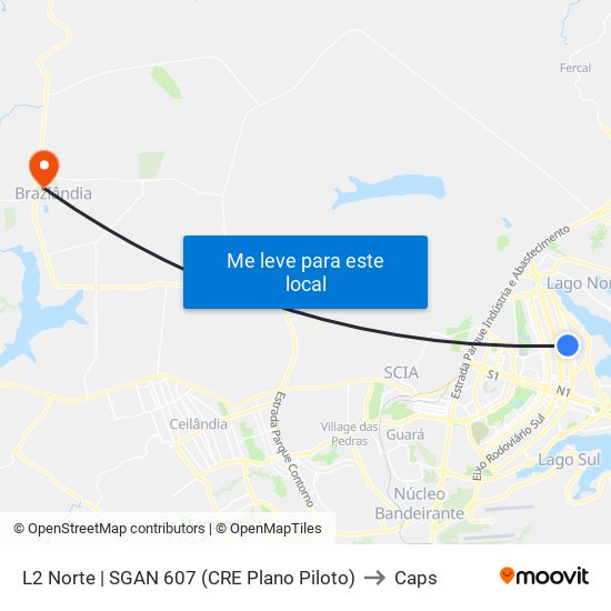 L2 Norte | Sgan 607 (Brasília Medical Center / Cean) to Caps map