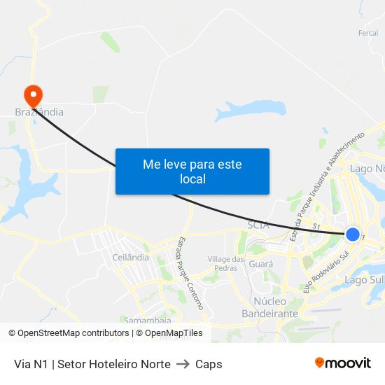 Via N1 | Setor Hoteleiro Norte to Caps map