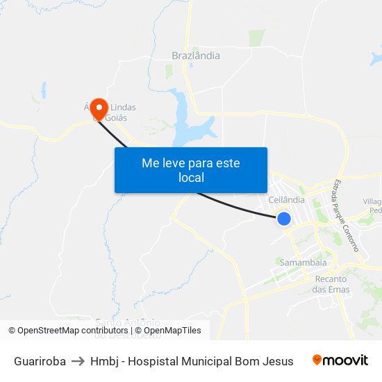 Guariroba to Hmbj - Hospistal Municipal Bom Jesus map