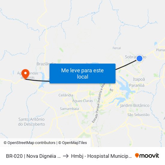 Br-020 | Nova Dignéia / Quadra 18 to Hmbj - Hospistal Municipal Bom Jesus map