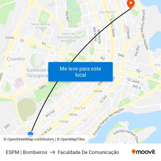 Setor Policial Sul | Corpo De Bombeiros to Faculdade De Comunicação map