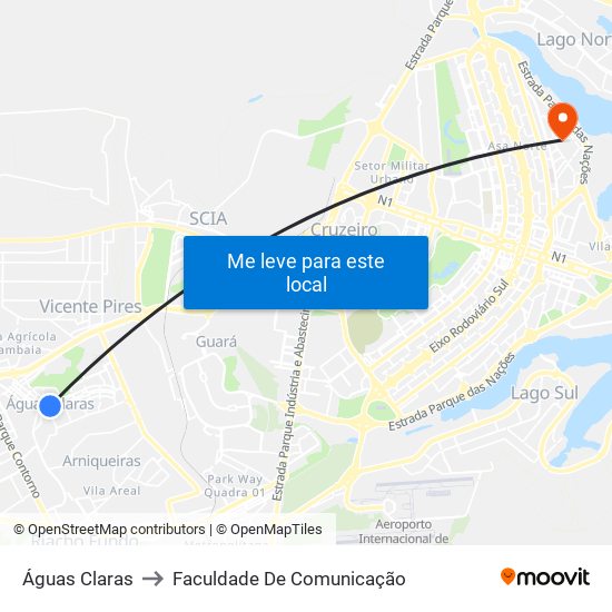 Águas Claras to Faculdade De Comunicação map