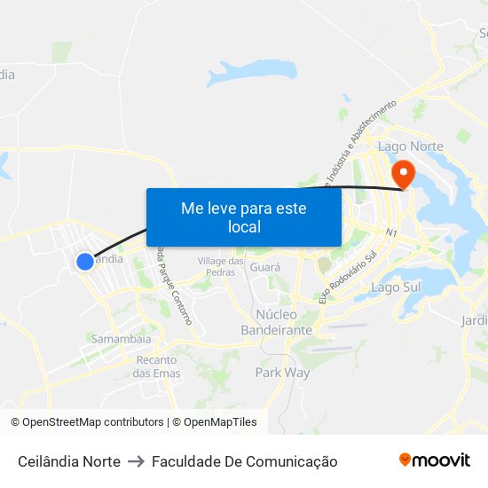 Ceilândia Norte to Faculdade De Comunicação map
