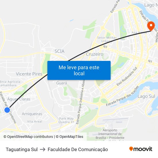 Taguatinga Sul to Faculdade De Comunicação map