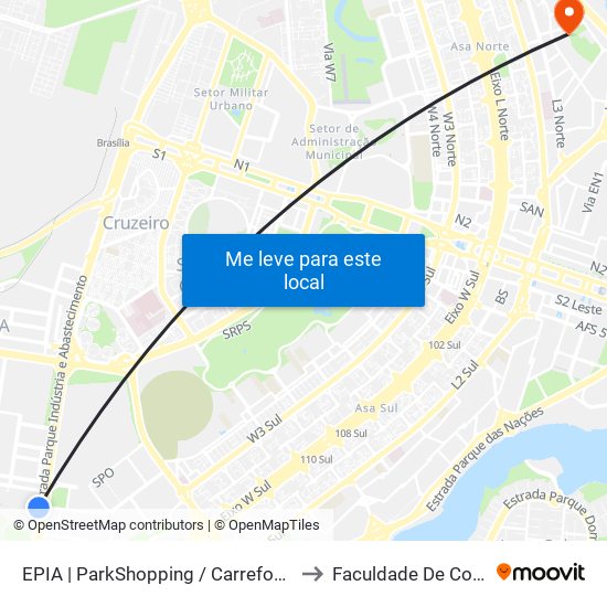 Epia Sul | Parkshopping (Linhas Do Entorno) to Faculdade De Comunicação map