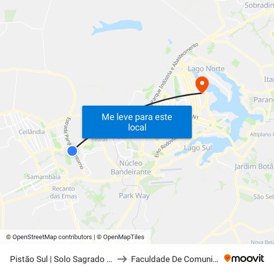 Pistão Sul | Solo Sagrado / Ceub to Faculdade De Comunicação map