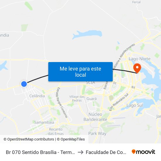 Br 070 Sentido Brasília - Terminal Do Setor O to Faculdade De Comunicação map