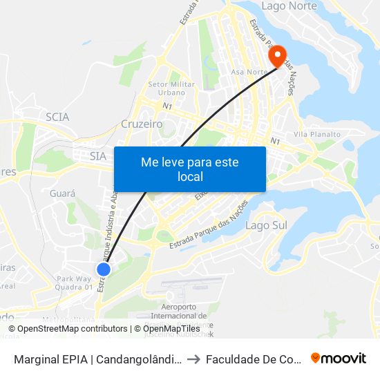 Marginal EPIA | Candangolândia (Lado Oposto) to Faculdade De Comunicação map