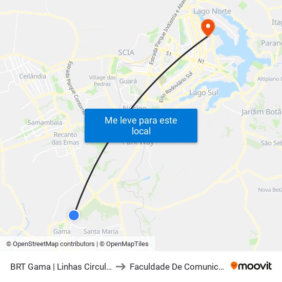 BRT Gama | Linhas Circulares to Faculdade De Comunicação map