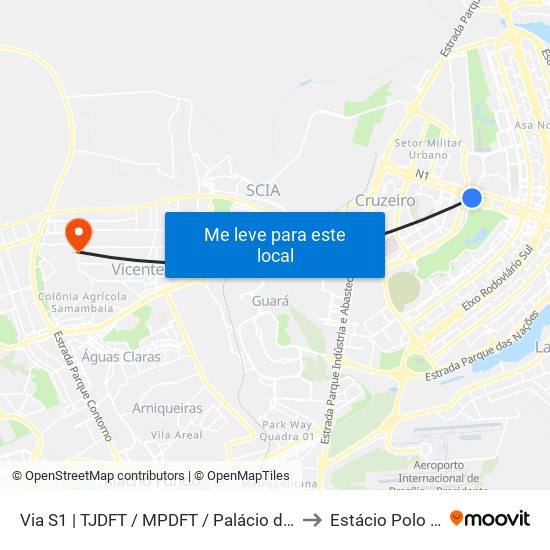 Via S1 | TJDFT / MPDFT / Palácio do Buriti to Estácio Polo Ead map