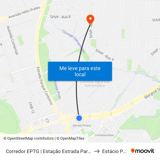 Corredor EPTG | Estação Estrada Parque (Sentido Tag.) to Estácio Polo Ead map