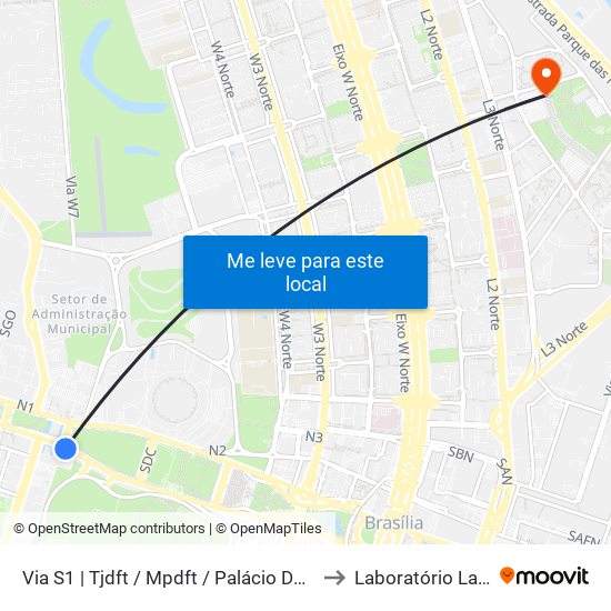 Via S1 | TJDFT / MPDFT / Palácio do Buriti to Laboratório Lagas map