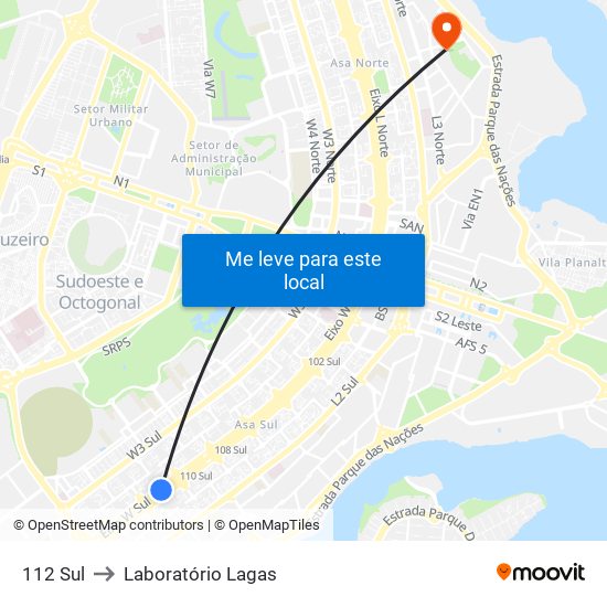 112 Sul to Laboratório Lagas map