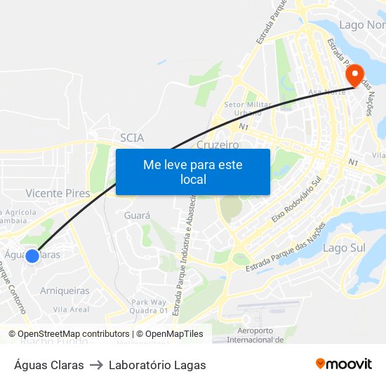 Águas Claras to Laboratório Lagas map
