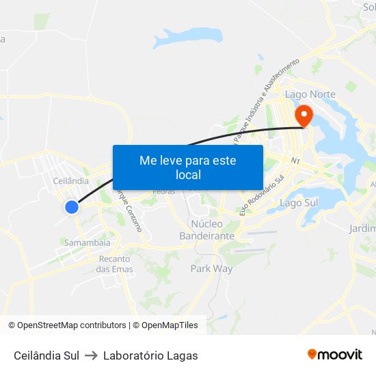 Ceilândia Sul to Laboratório Lagas map