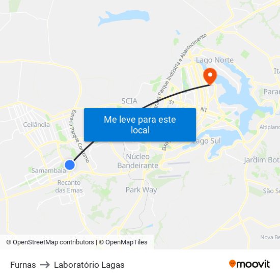 Furnas to Laboratório Lagas map