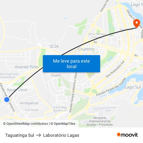 Taguatinga Sul to Laboratório Lagas map