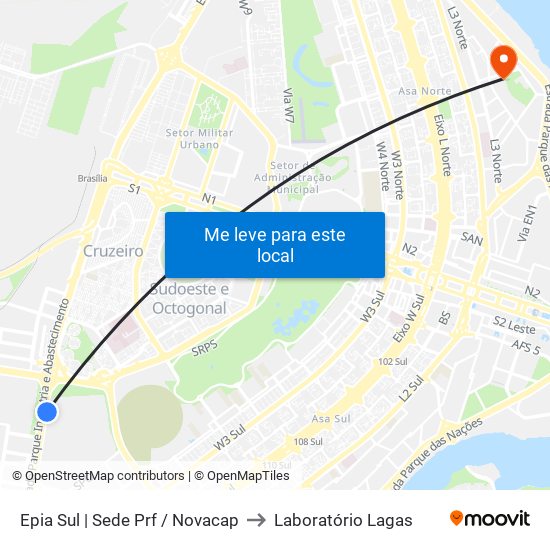 EPIA | Polícia Rodoviária Federal / NOVACAP to Laboratório Lagas map