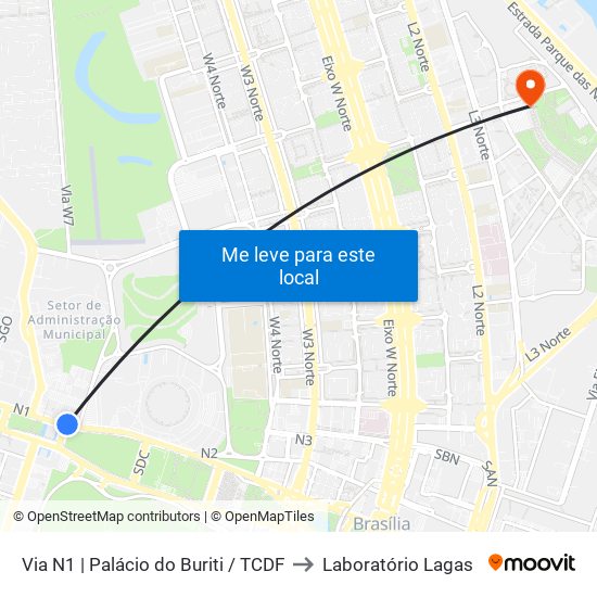 Via N1 | Palácio Do Buriti / Tribunal De Contas Do Df to Laboratório Lagas map
