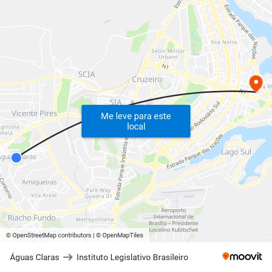 Águas Claras to Instituto Legislativo Brasileiro map