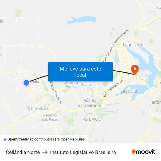 Ceilândia Norte to Instituto Legislativo Brasileiro map
