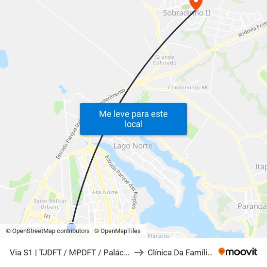 Via S1 | TJDFT / MPDFT / Palácio do Buriti to Clínica Da Família - SES map