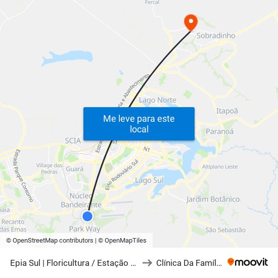 Epia Sul | Floricultura / Estação Brt Park Way to Clínica Da Família - SES map