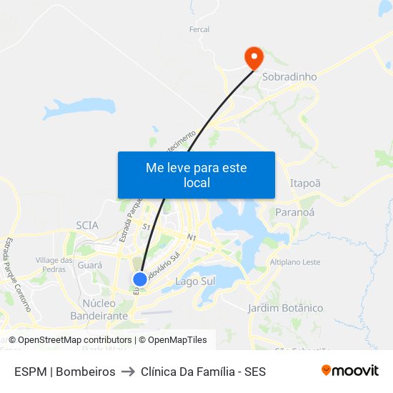 Setor Policial Sul | Corpo De Bombeiros to Clínica Da Família - SES map